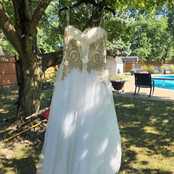 White and Gold Prom Dress, Size 13 - Picture 2 of 3